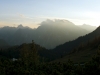 Sonnenuntergang über dem Nationalpark Berchtesgaden und dem Stahlhaus, Bayern, Deutschland