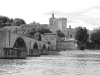 Der berühmte historische Brückenstumpf an der Rhone in Avignon, Provence, Frankreich  