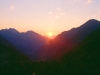 Sonnenaufgang auf der Franz-Senn-Hütte im Stubaital, Tirol, Österreich