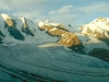 Panorama von Piz Palü und Bernina von der Diavolezzahütte, Engadin, Graubünden, Schweiz