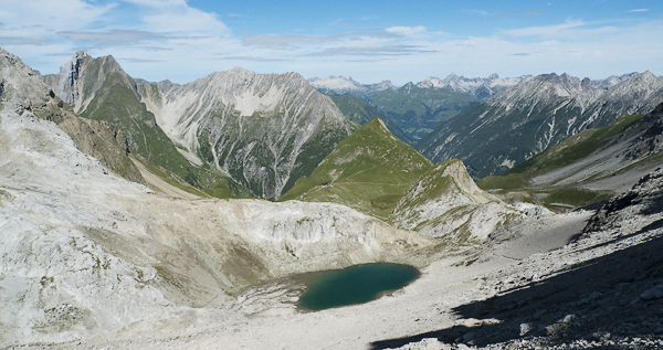 Memminger Hütte, Oberer Seewisee, Freispitze und Seekogel, Lechtaler Alpen, Tirol, Österreich