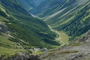 Blick ins Patroltal in Richtung Zams, Lechtaler Alpen, Tirol, Österreich