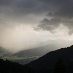 Gewitterschauer über dem Sellrain vom Solsteinhaus gesehen, Karwendel, Tirol, Österreich
