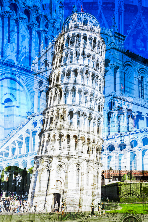 Collage von Baptisterium, Dom und schiefem Turm von Pisa, Toskana, Italien